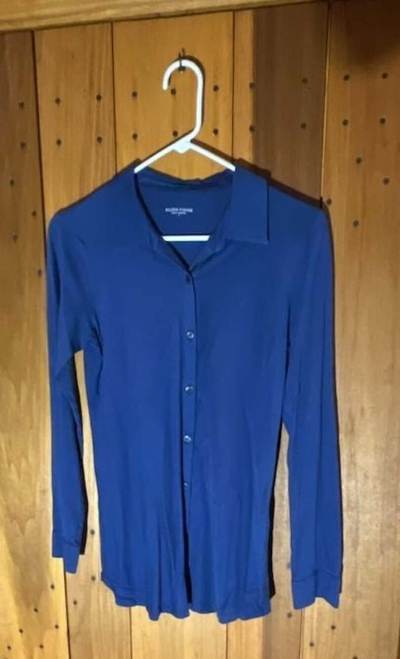 Eileen Fisher Blue Long Sleeve Button Up Shirt Top Size S